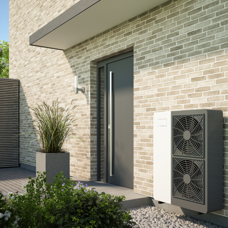3d rendering of an modern house with air water heat pump